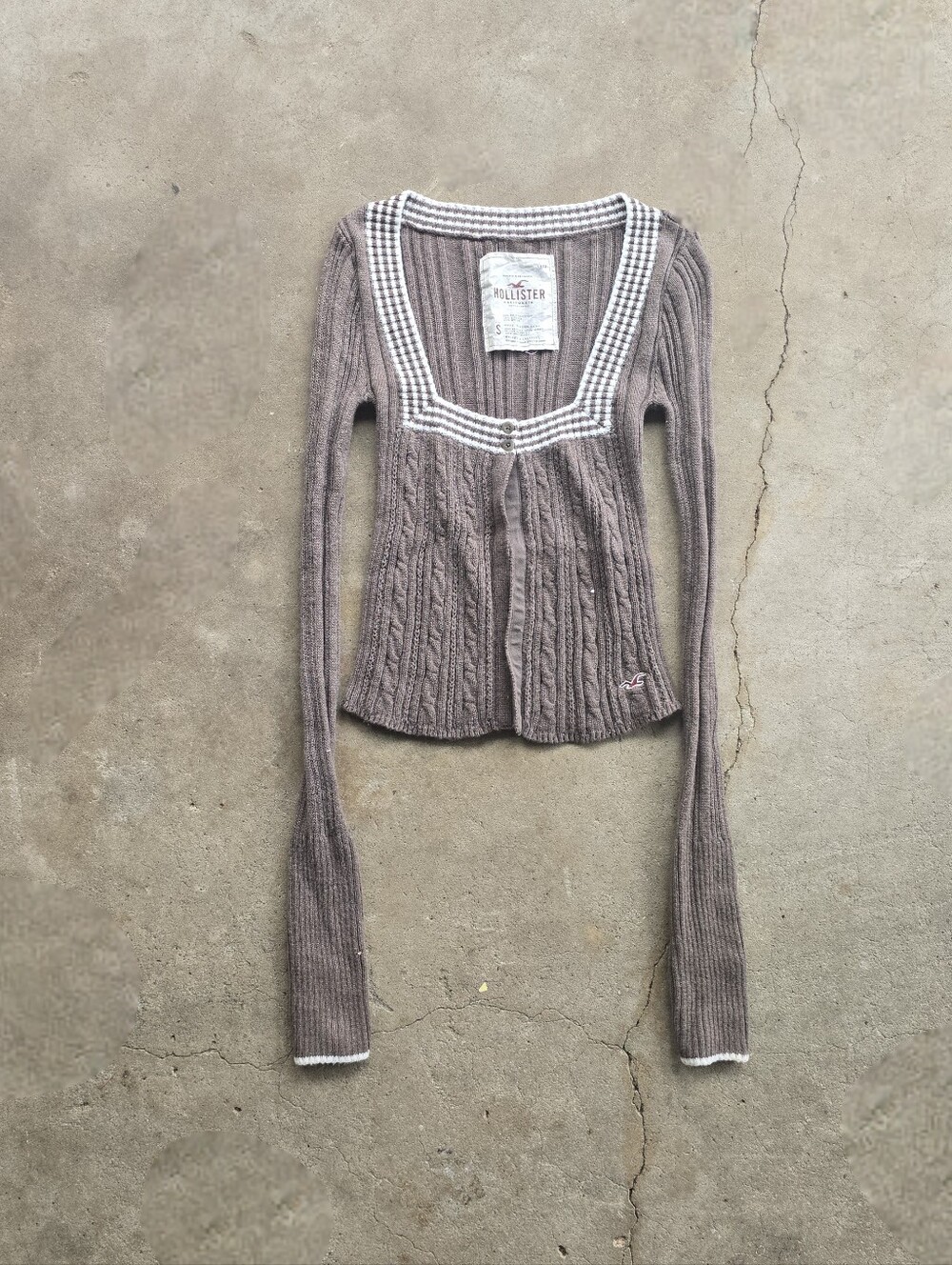 Hollister Y2K Vintage Babydoll Square Neck Sweater Bella Swan Cable Knit S